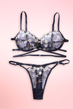 black see through bra and panty set.