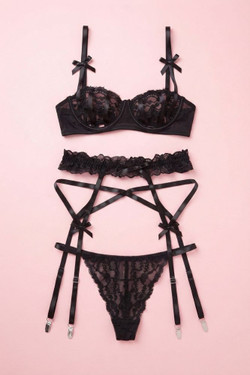 Antonia Open Cup Bra Garter Lingerie Set