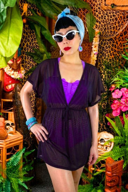 Purple V Neck Tunic Swimsuit Cover up Beach Dress