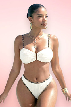 Leopard Strap White Two Piece Swimsuit.
