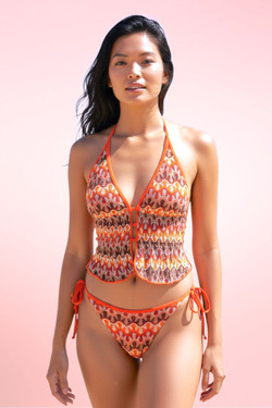 Knitted Orange Tankini Two Piece Swimsuit.