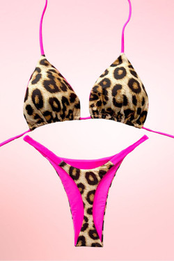 Leopard Hot Pink Two Piece Thong Bikini Set