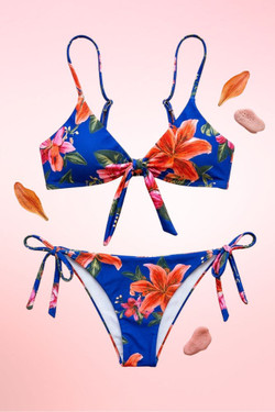 Blue Floral Two Piece Swimsuit.