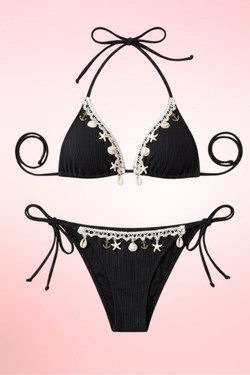 Black Shell two piece swimsuit.