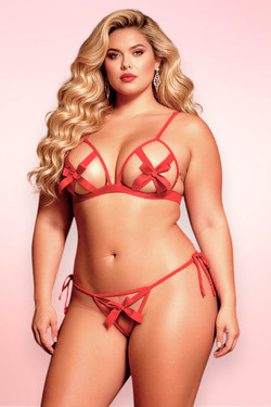 Vaneth open Cup Red Plus Size lingerie set.