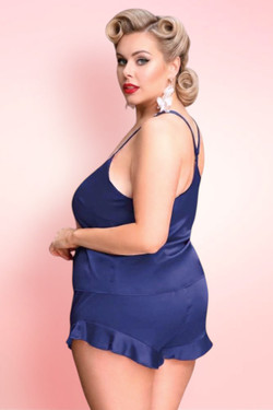 Katrina Navy Satin Plus Size Cami Shorts Set
