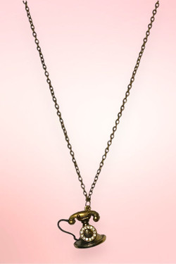 Vintage Telephone Necklace in brass  gold tone.