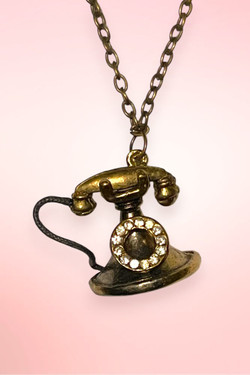 Vintage Telephone Necklace in brass  gold tone.