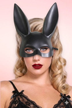 black bunny mask in matter worn by pin-up girl.