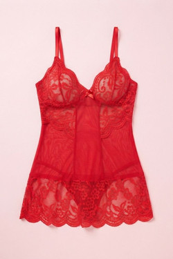 Uma Red Lace See Through Lingerie Nightie Dress