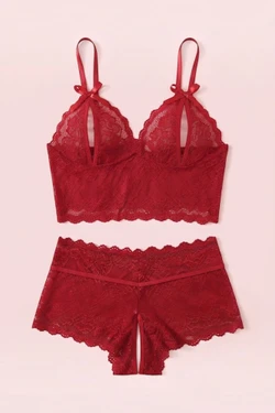Selene Red Open Cup Cami Crotchless Set