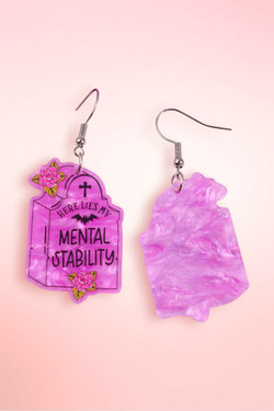 Here Lies My Mental Stability Statement Acrylic Earrings