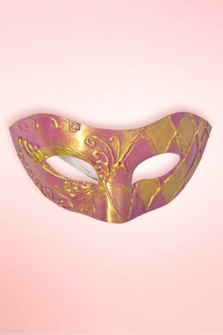 Pink Gold Harlequin Handmade Art Venetian Masquerade Mask