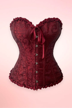 Doris Burgundy Jacquard Floral Brocade Corset Top
