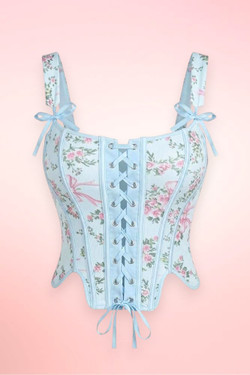 Marie Antoinette Blue Floral Corset Top