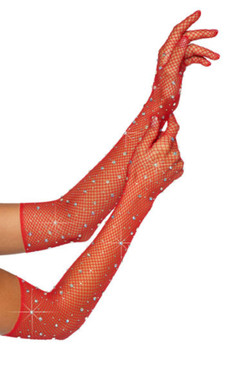 Rhinestone Studded Fishnet Long Gloves