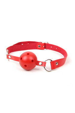 Red Breathable Ball Gag with Faux Leather Strap