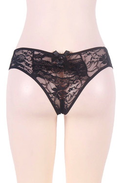 Joy Black Ruffle Back Open Crotch Lace Hipster Panty