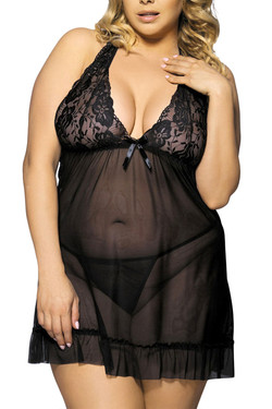 Brook Black Lace Halter Fly Away Babydoll PLUS