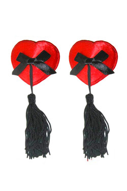 Red Heart Black Bow and Tassel Nipple Pasties