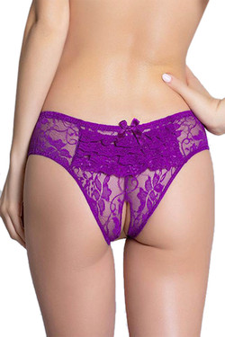 Joy Purple Ruffle Back Open Crotch Lace Hipster Panty