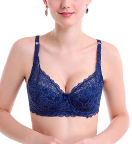 Navy Blue Ooh Lala Lace Vintage Under wire Soft Cup Bra
