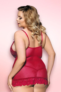 Julia Maroon Red Plus Size Lace Nightie