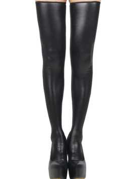 Dominatrix Vinyl Leatherette Thigh High Stockings