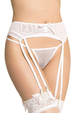 White Mesh Double Layer Garter Belt Thong Lingerie Set