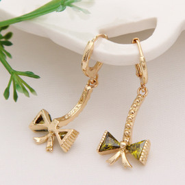  Green Bow Cubic Zirconia Crystal Rose Gold Plated Retro Vintage Earring
