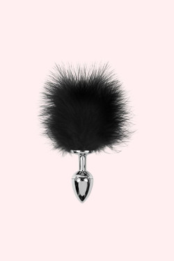 Stainless Steel butt Plug with Black Marabou fluffy feather actual product photo