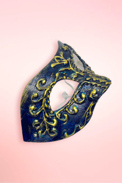 Navy Gold Vintage Handmade Art Venetian Masquerade Mask