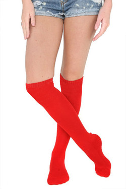 Plain Red Poly Knit Over the Knee Socks