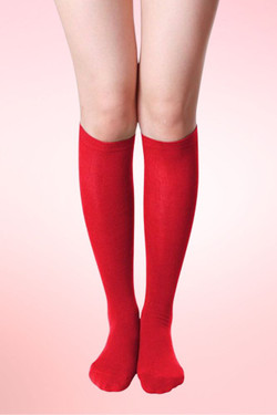 Red plain Over the knee socks
