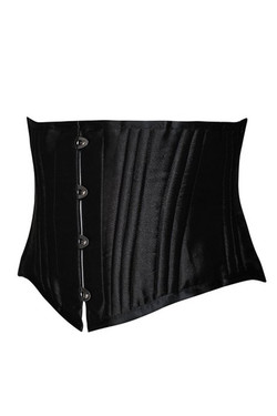 Black Luxe Satin 4 hook Short Torso 26 Steel Boned Busk Closure Waist Corset