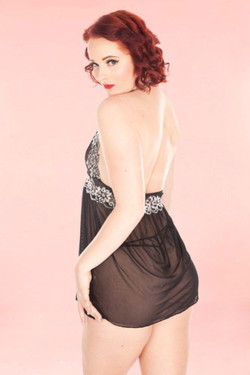 Back Ada Halter Babydoll Nightie Lingerie  worn by a model back view 