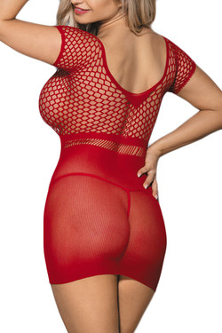 Red Knit  Bodystocking Mini Dress