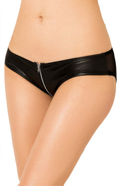 Black Faux Leather Vinyl Zipper Panty