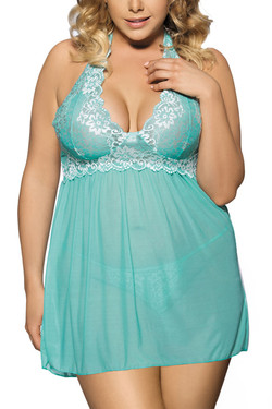 Mint Ada Embroidered Halter Lace Babydoll Plus Size
