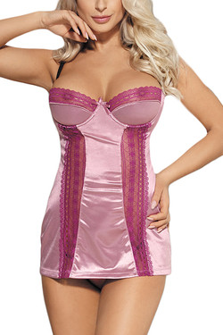 Cora Pink Lace and Satin Chemise Plus Size