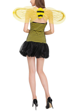 Sexy Queen Bee Black and Yellow Stripe Tutu Dress with Wings Animal Costume Dress