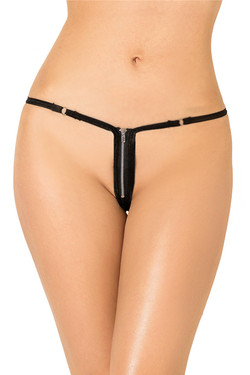 Black Bondage Zipper Vinyl Thong Plus Size