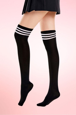 Black Sporty Soccer Knee Socks Black Sporty Soccer Knee Socks