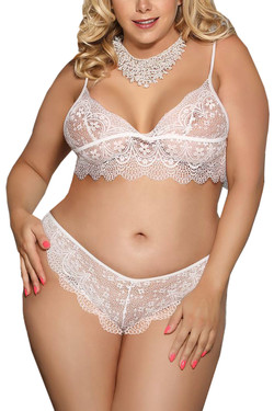 White Charmaine Lace Bralette Cheeky Panty Set Plus