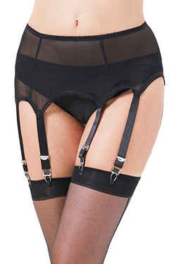 Bianca Black Mesh Retro Garter Belt Panty Set