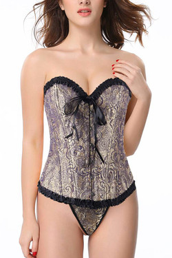 Beige Black Paisley Jacquard Corset