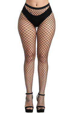 Black Large Holes Full Waist to Toe Fishnet Pantyhose Stockings