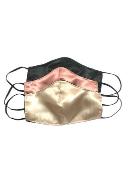 Pack of 3 Satin Face Masks in Black, Retro pink and Champagne