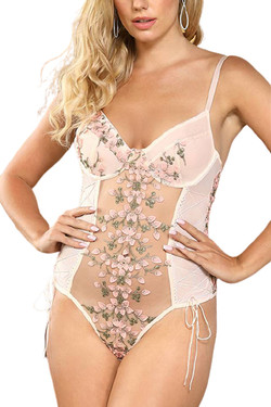 Eden Pink Butterfly Embroidered Sheer Teddy