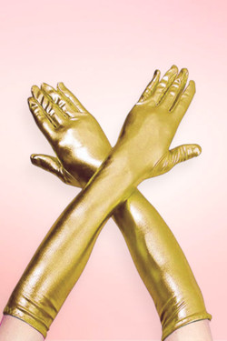 gold metallic gloves.
